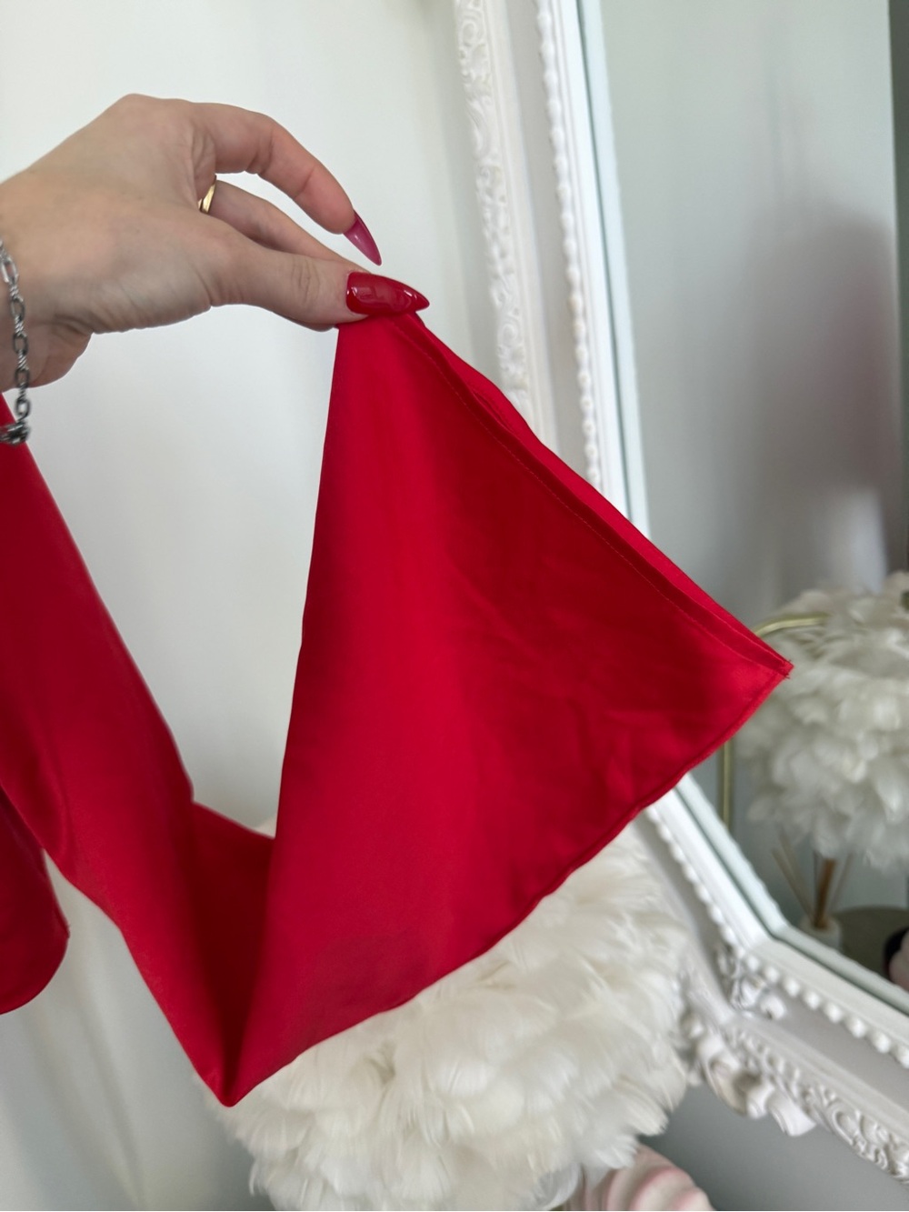 Dynamite Red Satin Tie Front Bell Sleeve Crop Top - Picture 3 of 11
